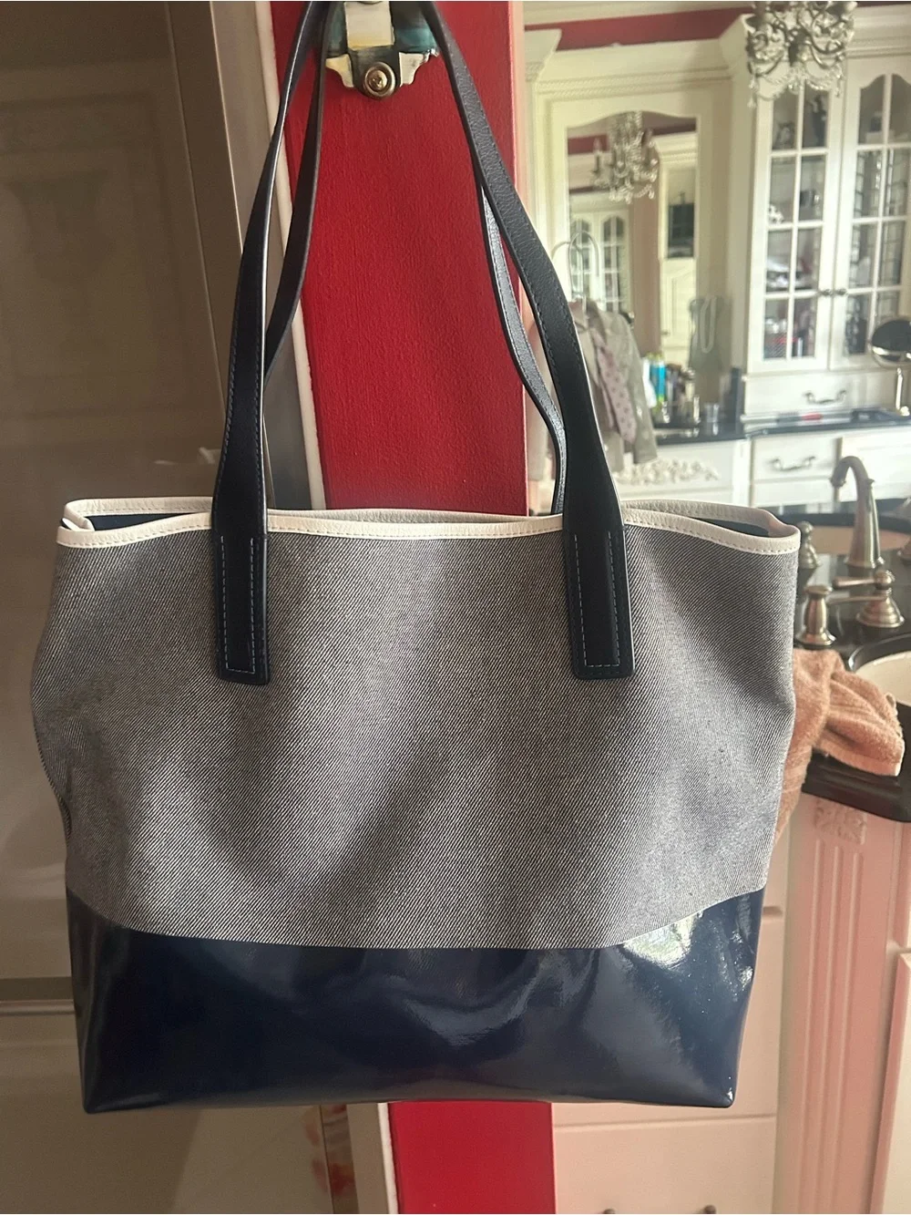 Kate Spade Two Tone Navy and cream canvas Tote